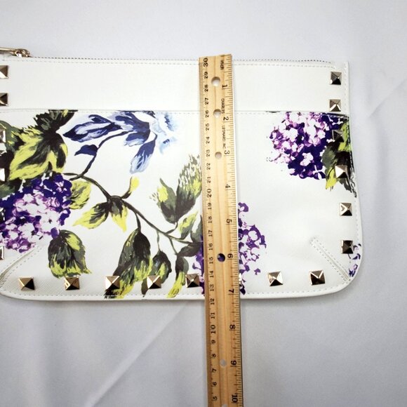 White House Black Market WHBM Floral Studded Wristlet Clutch White Purple Green - Picture 5 of 8